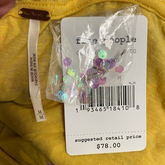 Nwt Free People Full Bloom Ruffle Top Yellow‎ Linen Size Medium New With Tags M - Picture 9 of 9